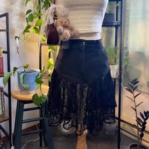 Vintage L.A. Wear‎ Black Lace Mini Skirt Size 7 Goth Whimsigoth Fairy Festival